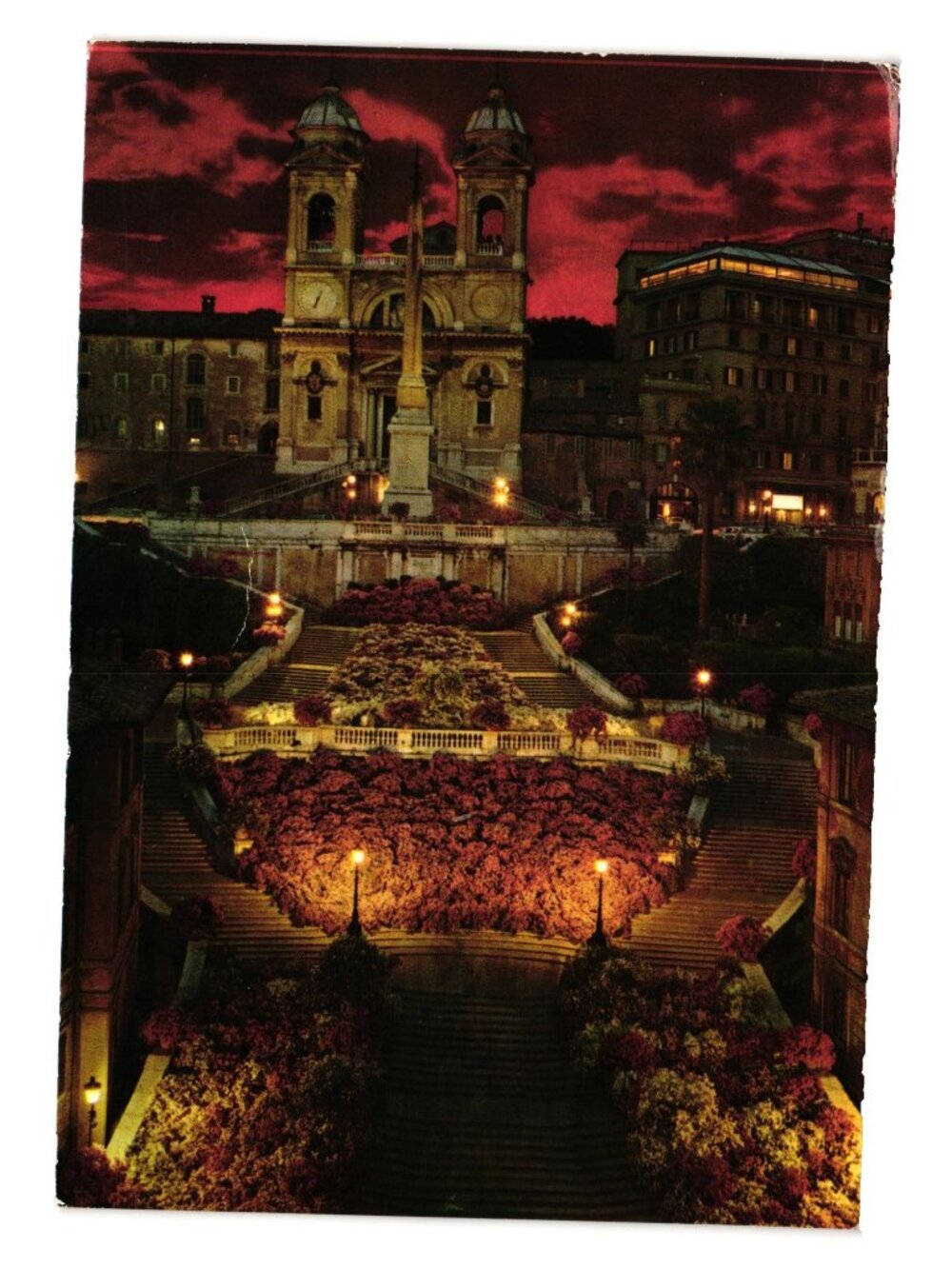 Vintage Italian Postcard Trinita Dei Monti Church Night View Europa Stamp Decor